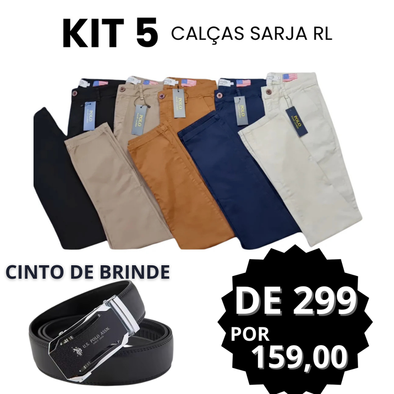 Kit 05 Calças de sarja Cores Sortidas Ralph Laurem + 01 Cinto de brinde hoje