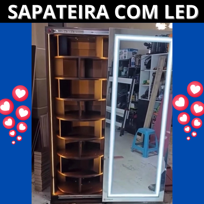 Nova Sapateira Magia 1 Porta com Espelho  e Led Branco Flex - Panorama Móveis